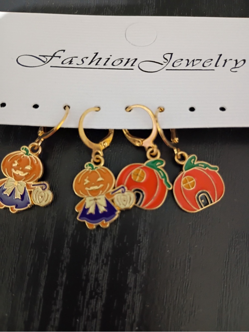 Fashion Jewelry Orange Green Gold Halloween Pumpkin Charm Hoop Earrings